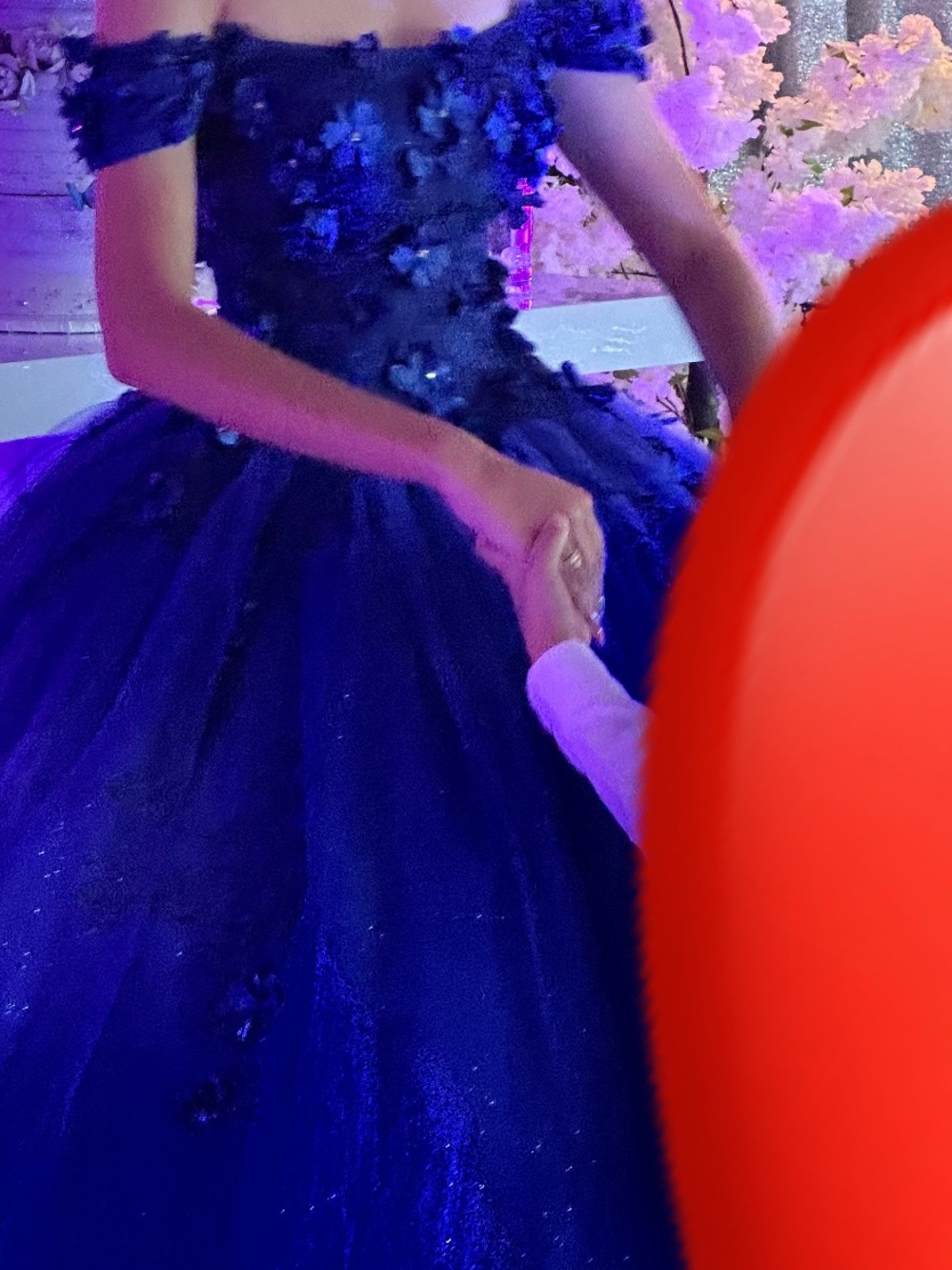 Off-Shoulder Formal Tulle Ball Gown in Navy Blue